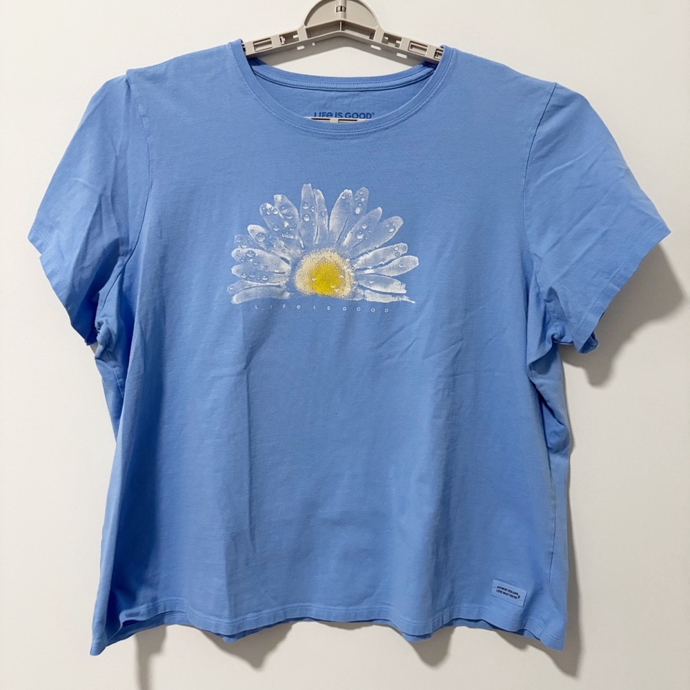 Life Is Good Watercolor Daisy Crusher Tee‎ Womens Size XXXL Blue Short Sleeve